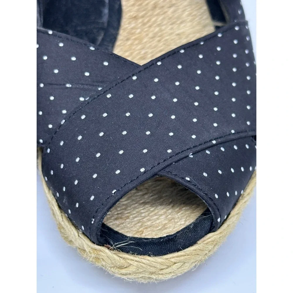 Lauren Ralph Lauren Espadrille Wedges Black Polka‎ Dot Peep Toe Heels Size 8.5